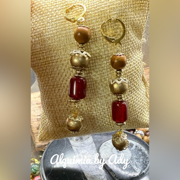 Gold statement Jasper jeweled cocktail earrings - Picture 1 of 1